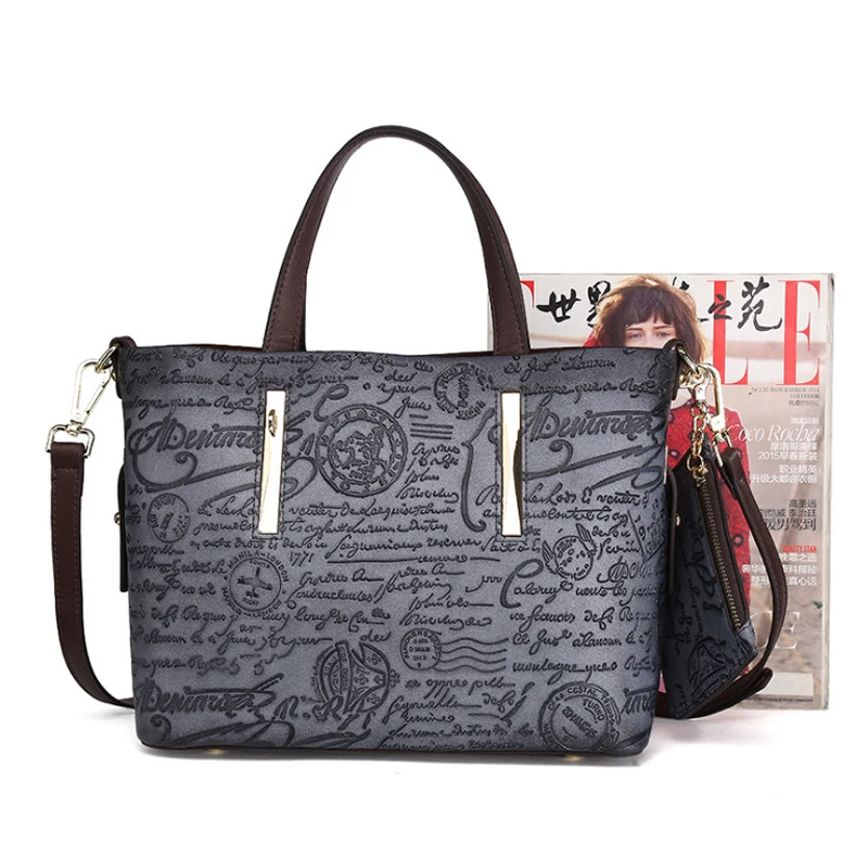 

New PU Retro Handbags Women Hand Rub Shoulder Bag Bucket Type Casual Women Cross Body Letter Decoration Composite Bags Vintage