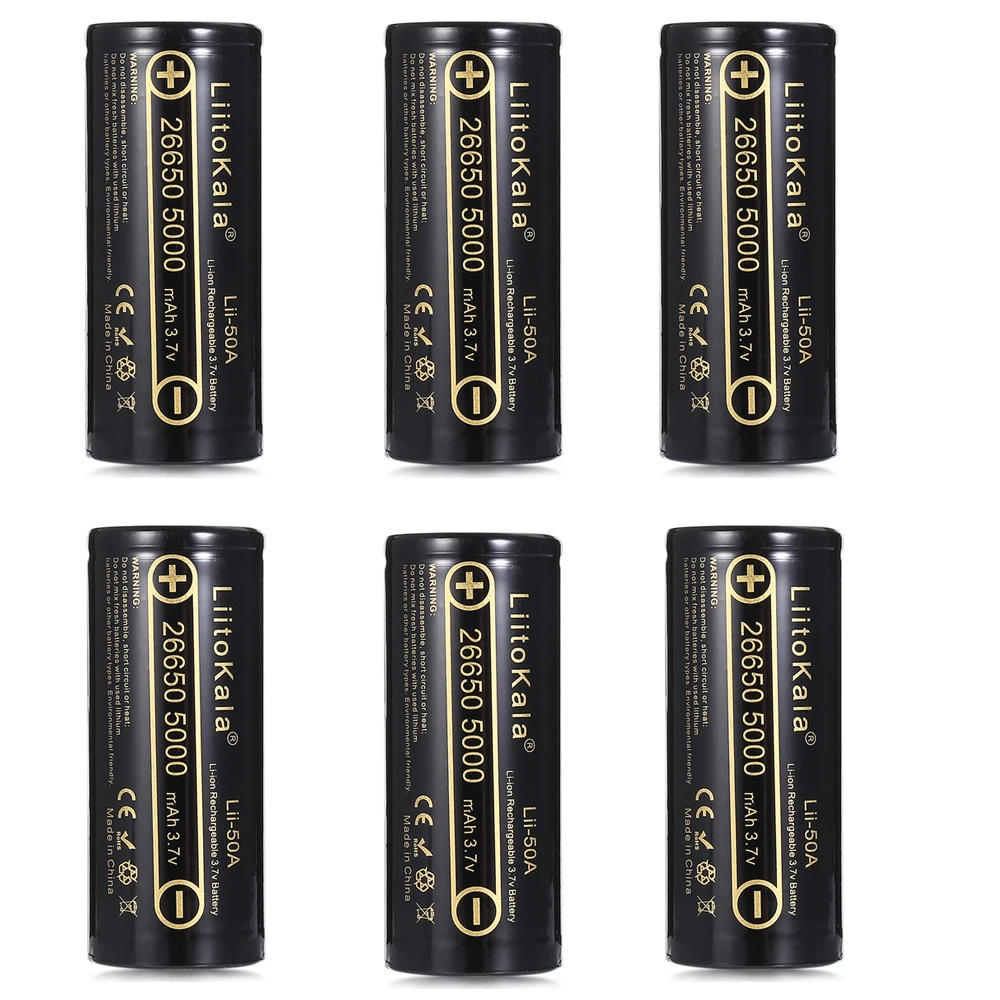 6 batteries Liitokala lii-50A 5000mAh литиевая аккумуляторная батарея 26650 INR26650 20A фонарик/Аккумуляторы для микрофона - Цвет: 6 batteries