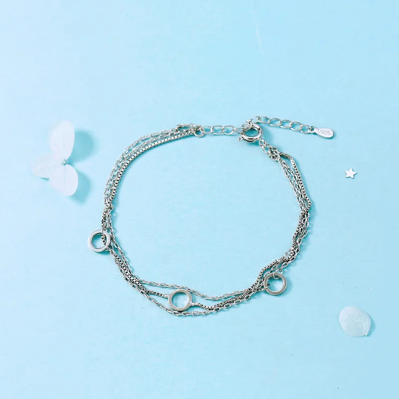 

925 Sterling Silver Fashion Jewelry Multi Layer Winding Simple Chain Women's Bracelet