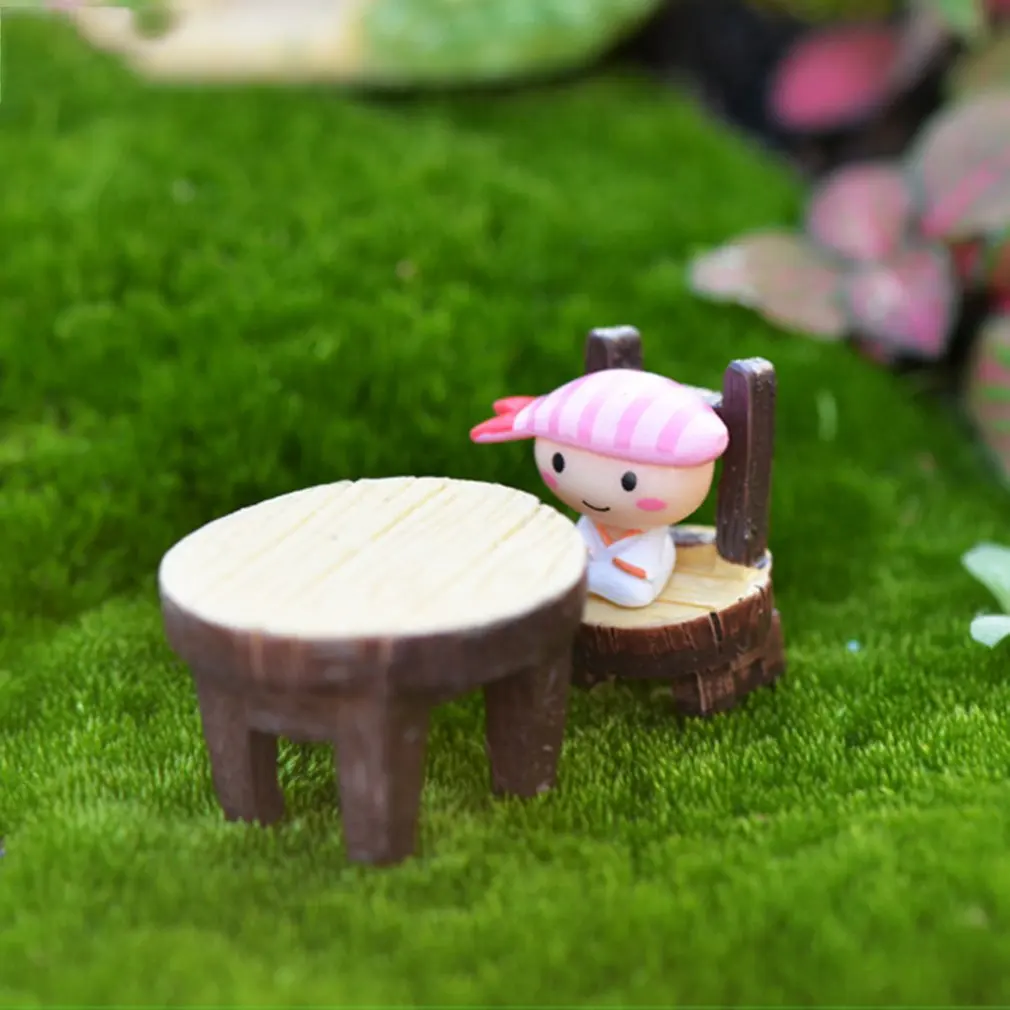 Мох микро-пейзаж суккулент растение украшение круглый стол и стул смолы ремесло