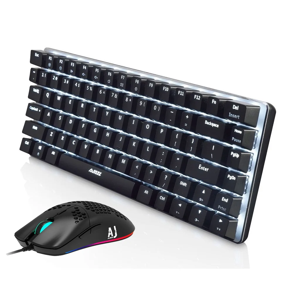Механическая клавиатура и мышь профессиональная голубая/черная с