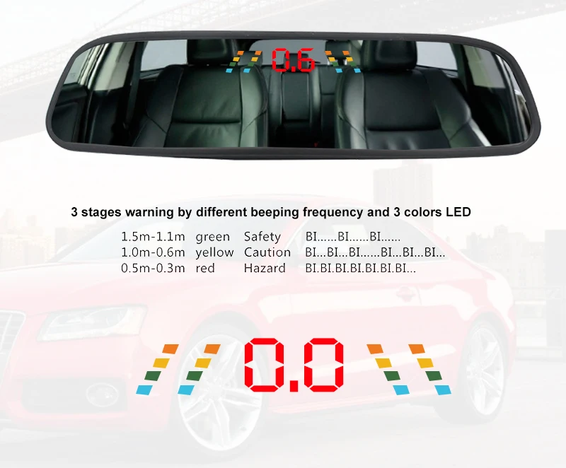 LCD Rear View Mirror Display Buzzer Alarm Front Side Wireless Connection Parking Sensor Radar Kit For 12V Cars | Автомобили и