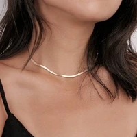 laramoi flat snake chain chokers necklaces women stainless steel gold plated clavicle chain personality fashion party jewelry