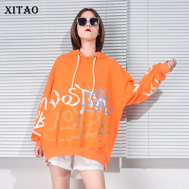 

XITAO Casual Letter Print Women Hoodies Autumn New Drawstring Hooded Collar Loose Hooded Long Sleeve Hedging Hoodie WMD2606