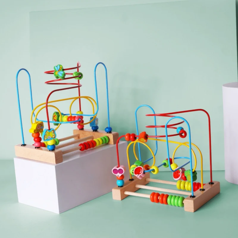

Baby Maze Toys Wooden Colorful Roller Coaster Educational Children's Toys Beech Wood Fruit Animals Baby First Birthday Gift