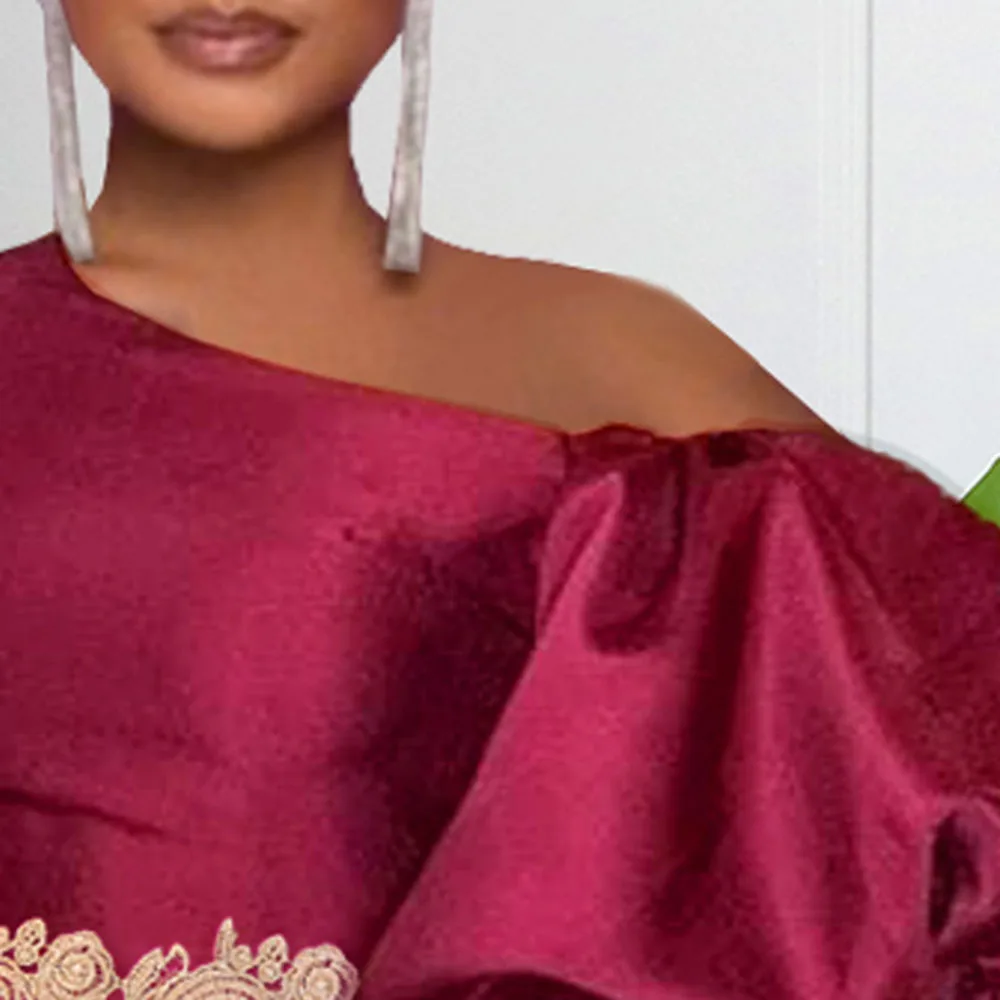 Женское платье с высокой талией однотонное в западном стиле рукавами-фонариками