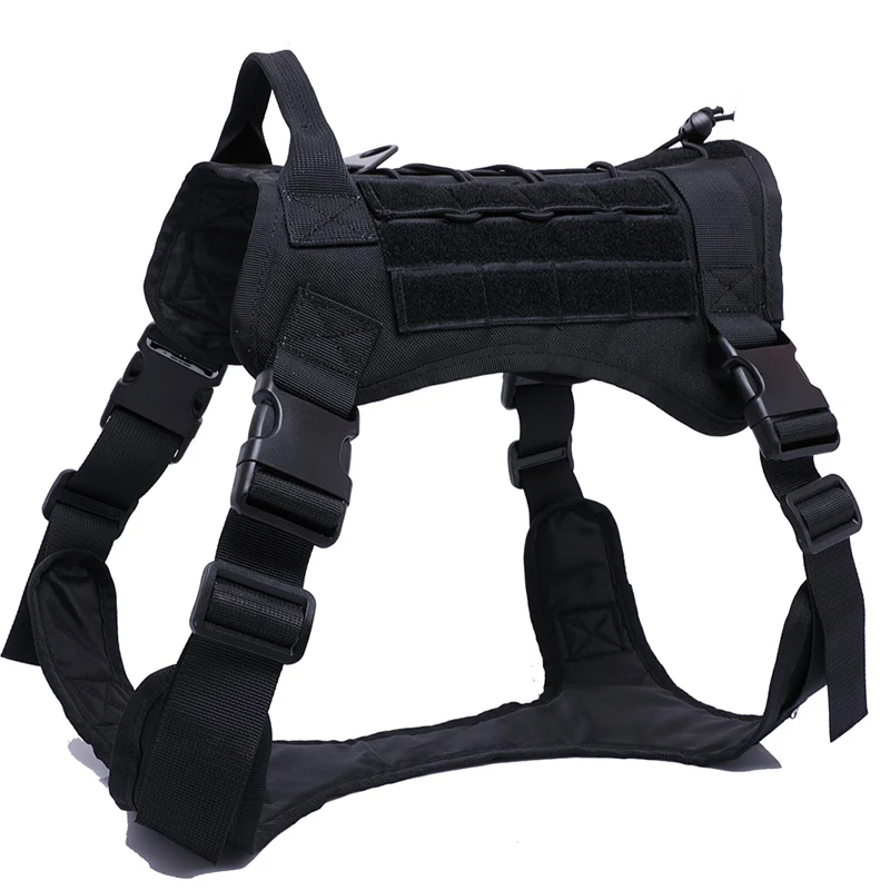 black harness 1000D нейлоновый ошейник для собак военный тактический поводок для собак K9 рабочий ошейник для собак Жилет для средних и больших собак - Цвет: black harness