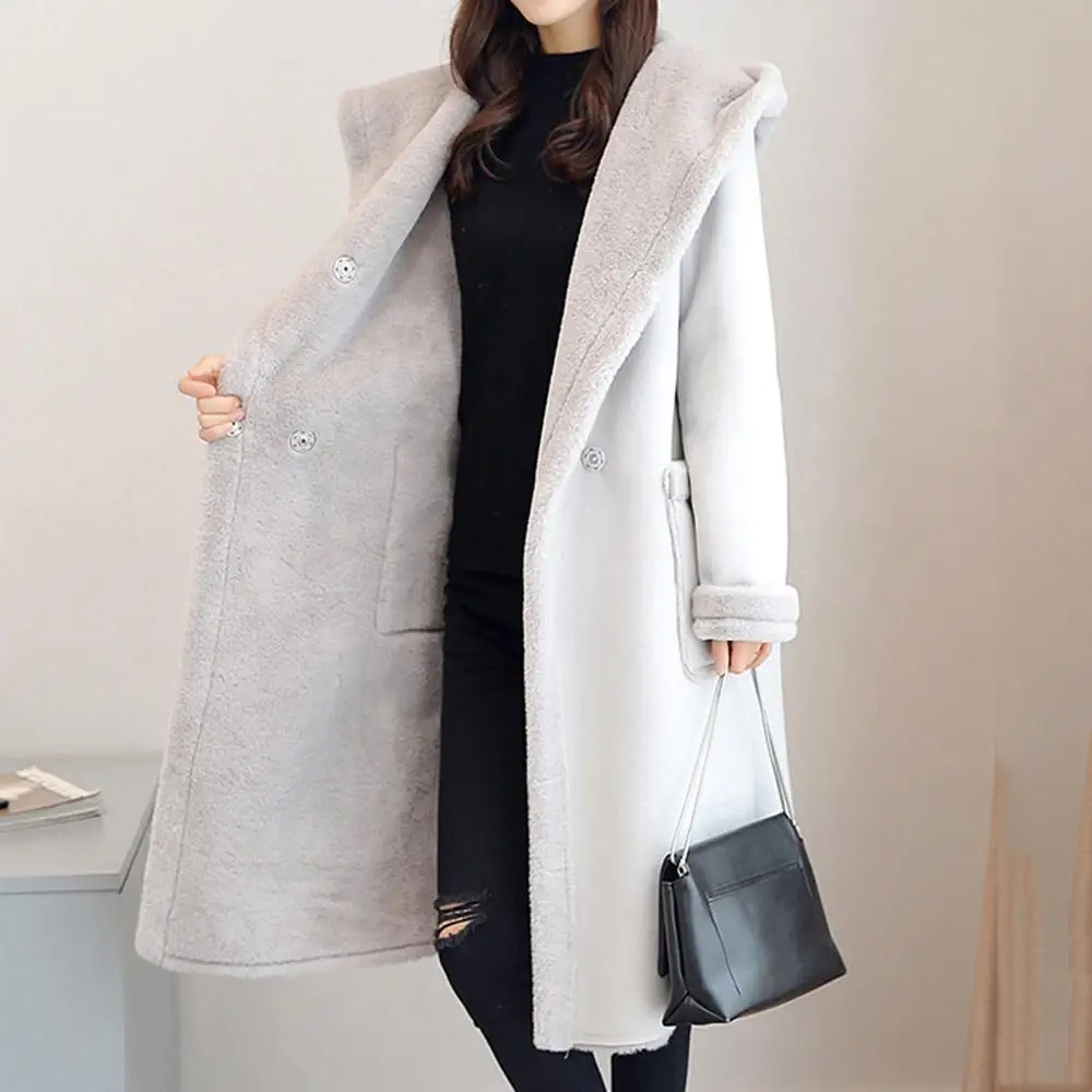 

Plush Lambskin Teddy Coat Women Winter Fluffy Plus Size Fashion Casual Solid Hooded Fake Fur Coat Warm Soft Female Overcoat