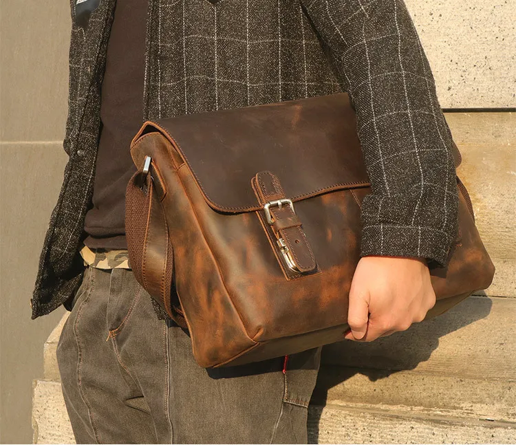 

Man Single Shoulder Briefcase Genuine Leather Crazy Horsehide Computer Bag Messenger Office Bags Men Laptop Bag Maletines Hombre