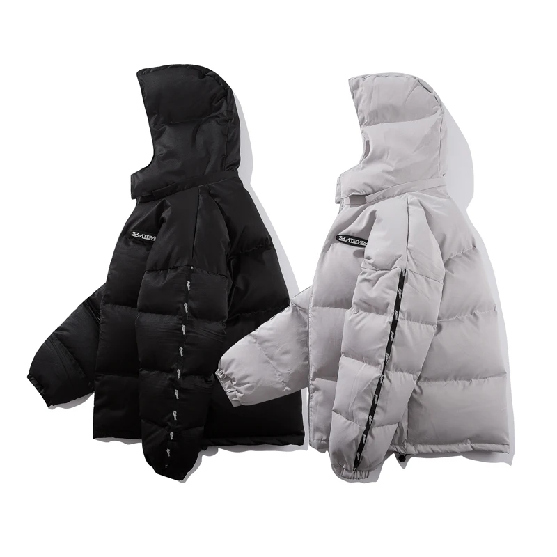 2019 зимние мужские парки пуховые одноцветные с рукавом в полоску капюшоном