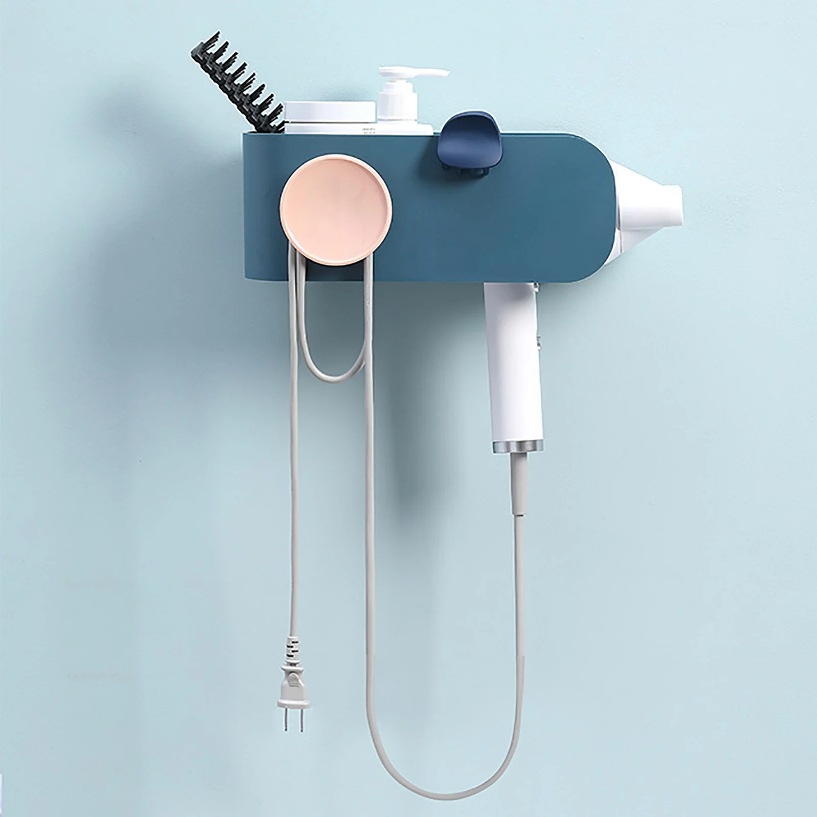 

High Quality Wall-mounted Hair Dryer Holder Storage Organizer For Hairdryer Shelf ABS Bathroom Shelf Hairdryer Holder Rack