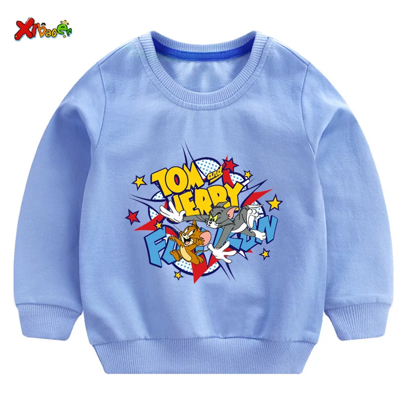 toddler girl sweatshirts baby boy hoodie children Pullover Tops Autumn Fashion Long Sleeve Cartoon Tom and jerry clothing - Цвет: sweatshirt blue