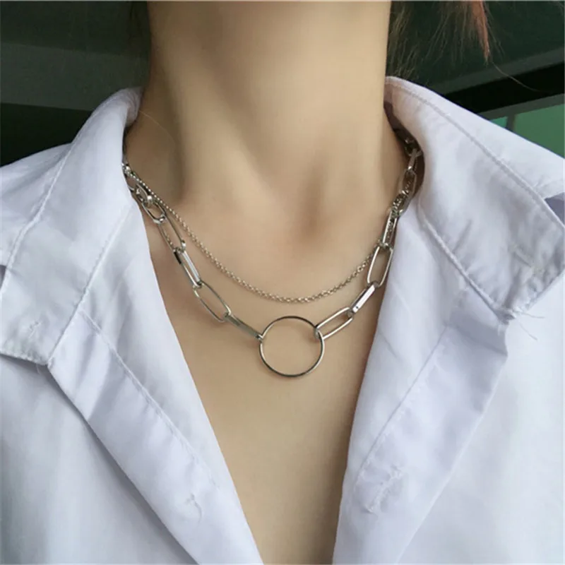 

Bohemia Metal Geometry Contracted Double Chain Necklace Punk Club Party Clavicle Pendant Necklaces Women Banquet Jewelry Girl