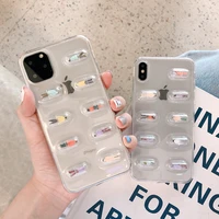 funny 3d cute pills capsules cartoon clear for iphone 11 12 13 pro max x xr xs case for iphone 7 8 6 plus transparent soft cover