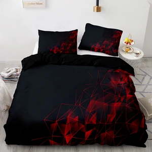 red glowing polygonal grid pattern bedding set 135×200 duvet cover set with pillowcase 260×220 quilt cover，black blanket cover fre