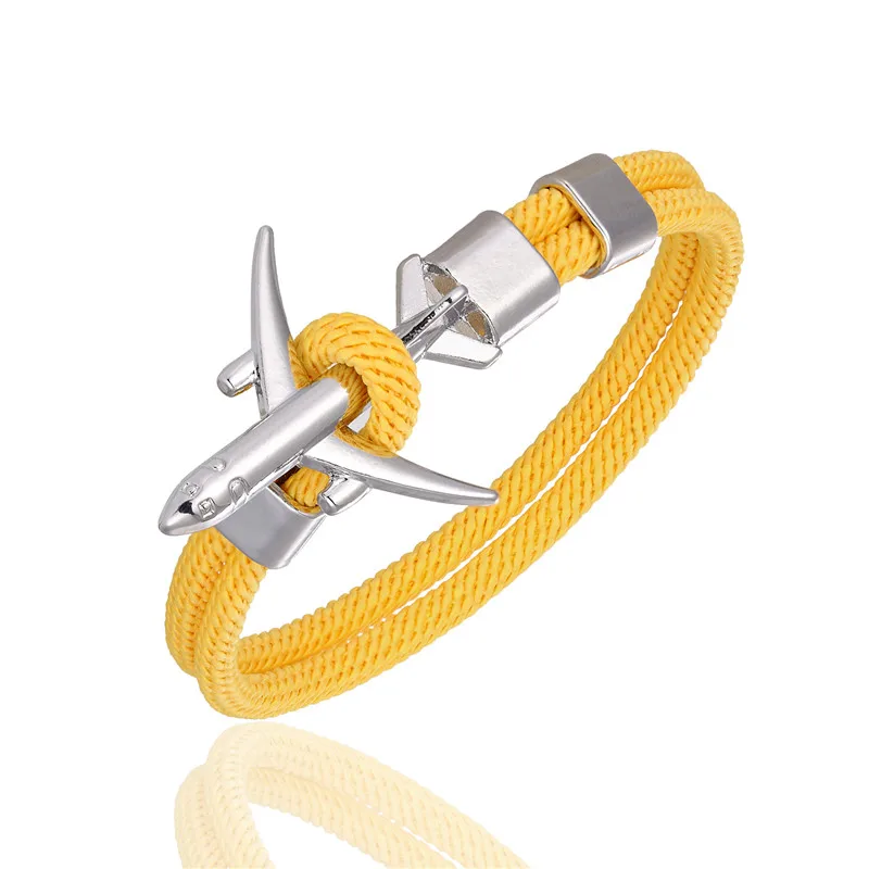 Yellow MKENDN модный самолет якорь браслеты для мужчин веревочная цепочка с подвеской Паракорд браслет для мужчин и женщин ВВС стиль обертывание металлический спортивный крюк - Окраска металла: Yellow