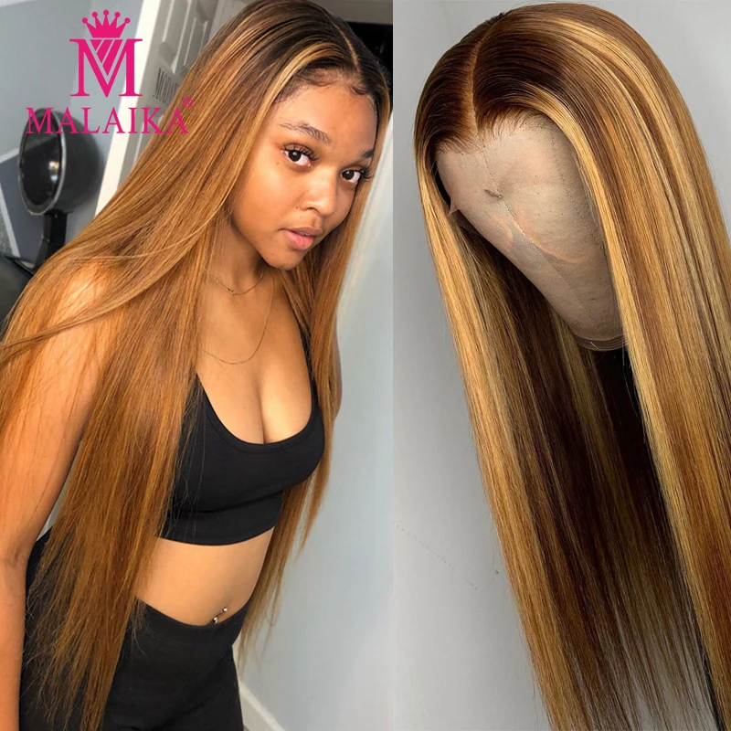 

Malaika 4/27 Выделите парик 13x4 прямые Синтетические волосы на кружеве парики из натуральных волос на кружевной 1B/27 цветной парик предварительно ...