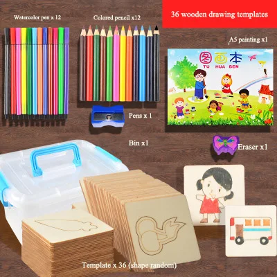 36 pcs 120 шт. игрушки для рисования доска для раскрашивания детей творческие дудлы Раннее Обучение обучающая игрушка мальчик девочка учится Рисование шаблон инструменты - Цвет: 36 pcs