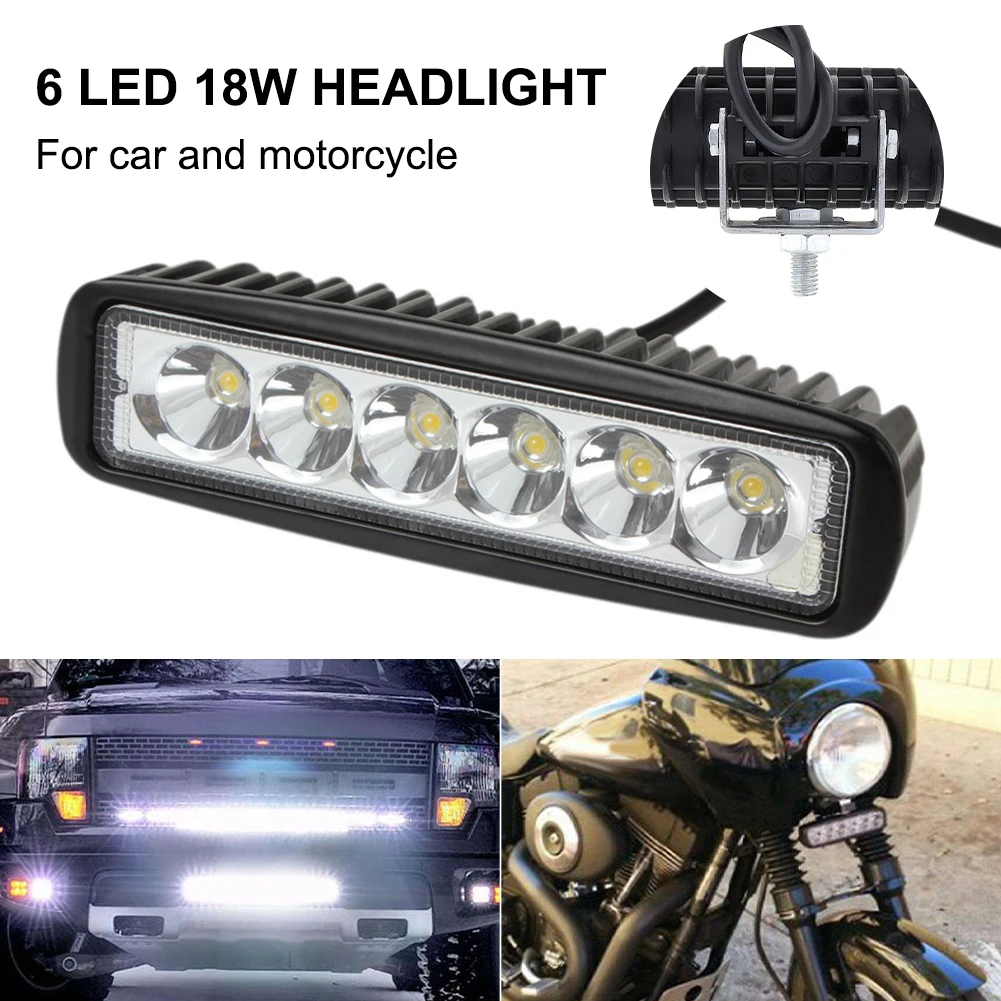 

12V Universal Car Light 6LED 18W DRL Work Lights Spotlight 800LM Off-road Automobile Truck Driving Fog Lamp Headlight Light Bar