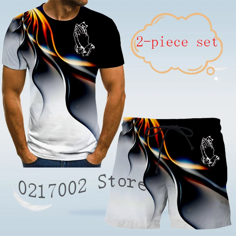 Мужской костюм с коротким рукавом футболка 3d-рисунком пальмовой кошки и шорты