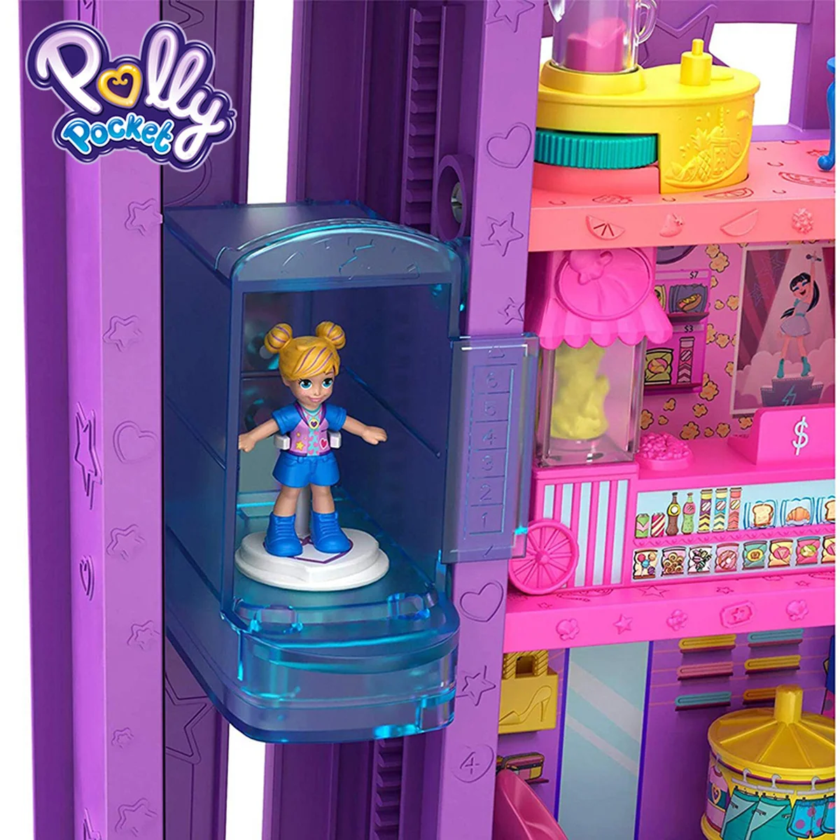 Карманный суперпакет Polly Pollyville Mega Mall с 6 этажным автомобильным лифтом и микро мини