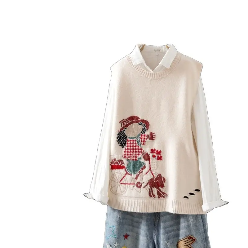 Женский трикотажный жилет с круглым вырезом без рукавов | Женская одежда