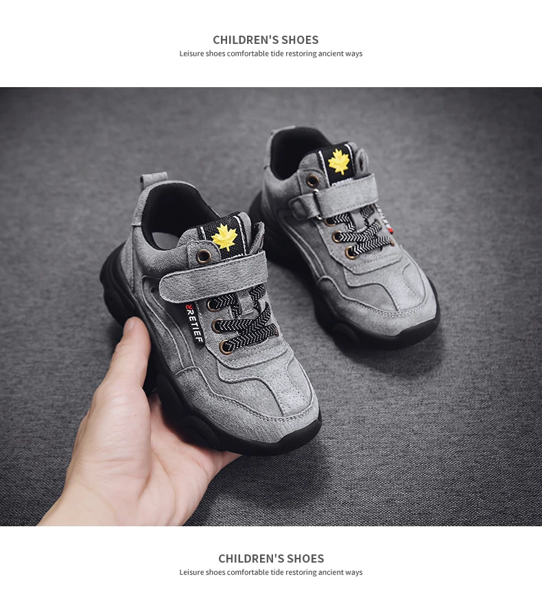 High quality leather outdoor sports boys shoes comfortable Velcro casual shoes
