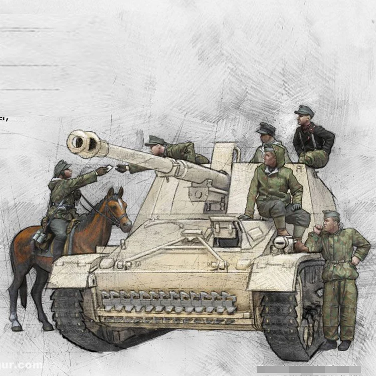 

1/35 Nashorn crew and mounted dispatch rider, Big Set, WWII, Resin Model Soldier, GK, Unassembled and unpainted kit