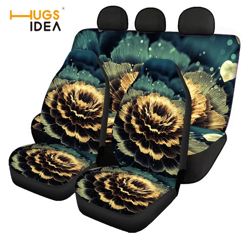 

HUGSIDEA Beautiful Flower Pattern 3D Print Car Seat Cover 4 Pcs/Set Soft Comfortable Auto Protecitive Cushion Mat Universal Size