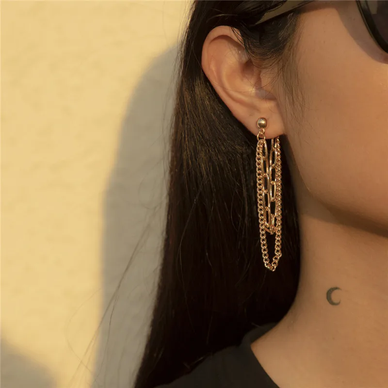 

Europe And America Hip-hop Punk Style Metal Chain Hipster Earrings Retro Cold Style Tassel Earrings Exaggeration Female Jewelry