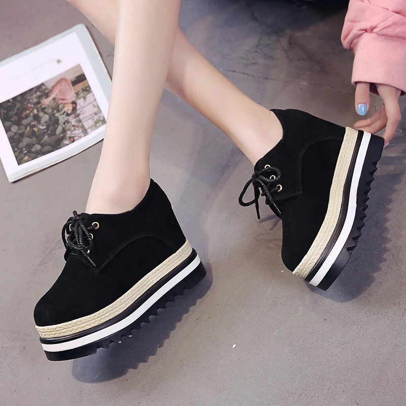 Туфли женские из флока на толстом каблуке однотонные черные туфли оксфорды