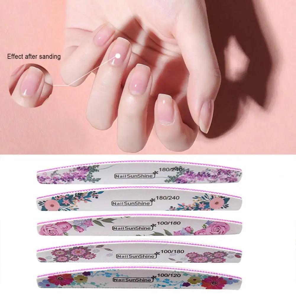

Compact 10Pcs Useful Floral Half Moon Remover Buffering File Portable Nail Sanding File Multifunctional for Women