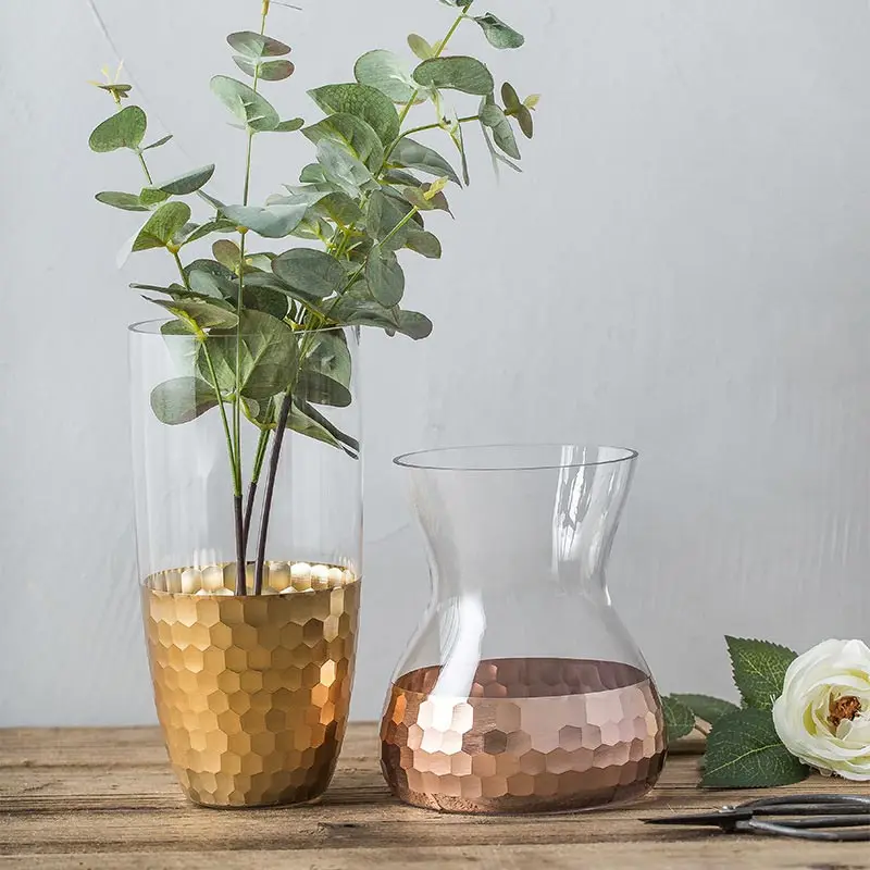 

Wholesale Gold Foil Glass Vase For Home Decoration Flower Vase Figurines Plants Pots Office Desk Decor Ornaments Crafts