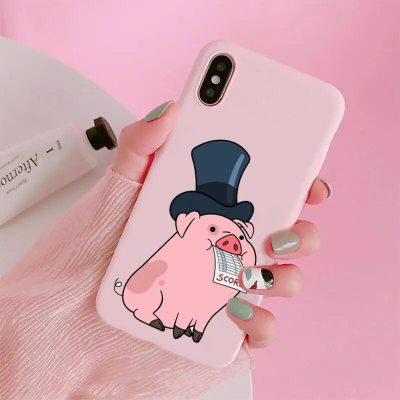 

Cute Cartoon Pink Pig Phone Case For iphone 12 11 Pro Max Mini XS 8 7 6 6S Plus X SE 2020 XR Matte Candy Pink Silicone cover
