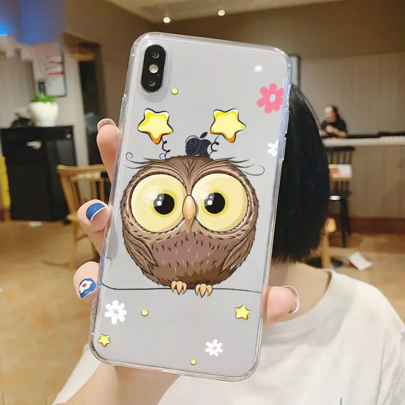 

Lovely Animal Owl Phone Case Transparent soft For iphone 5 5s 5c se 6 6s 7 8 11 12 plus mini x xs xr pro max