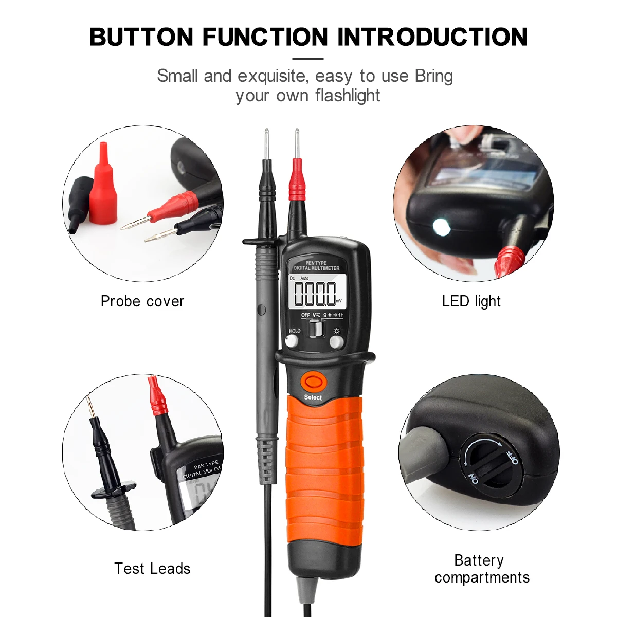 Цифровой мультиметр в виде ручки 600 В переменного/постоянного тока 20 м |