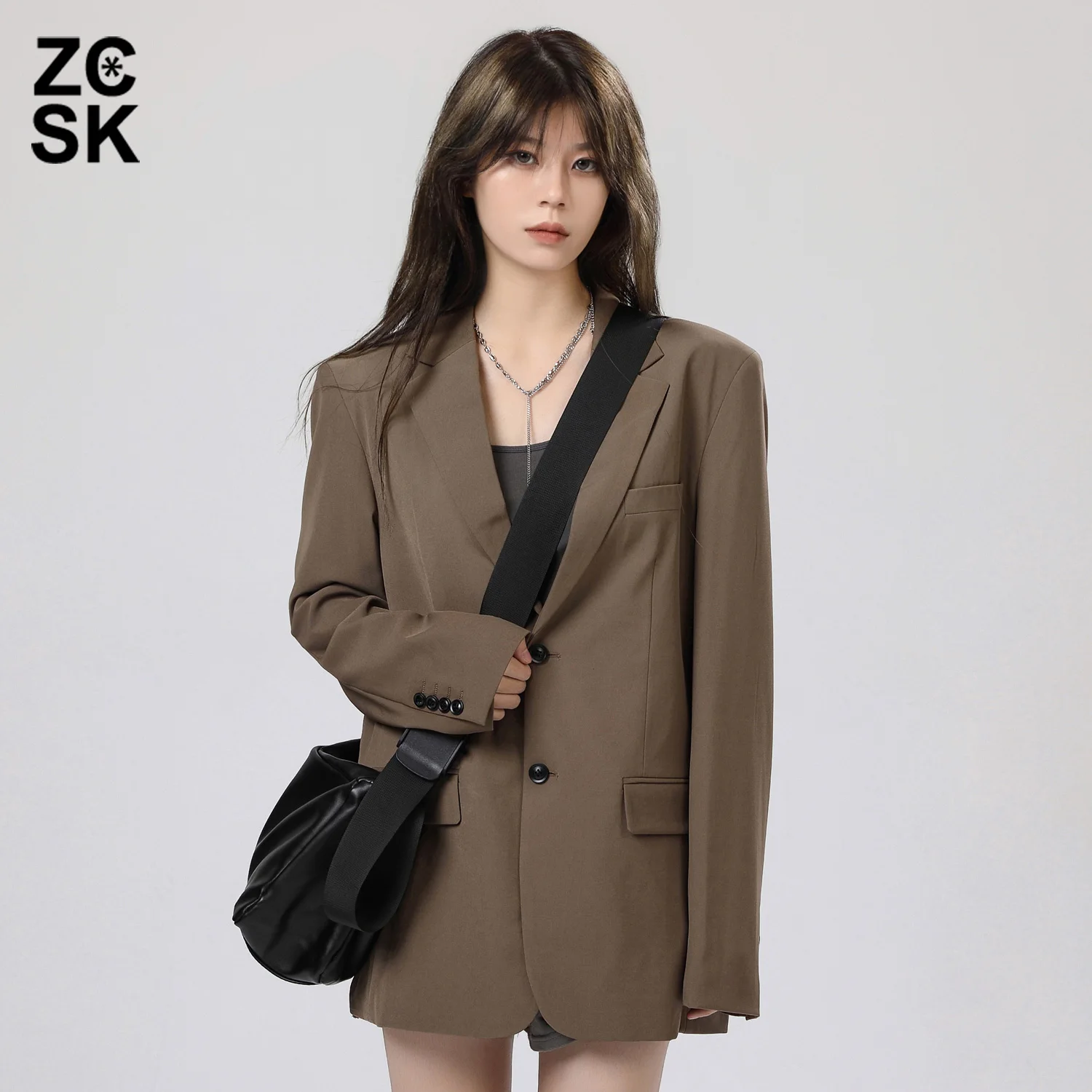 Brown Autumn Type Suit Jacket Women's Casual High-Grade Loose Korean Style Commuter Khaki Thick