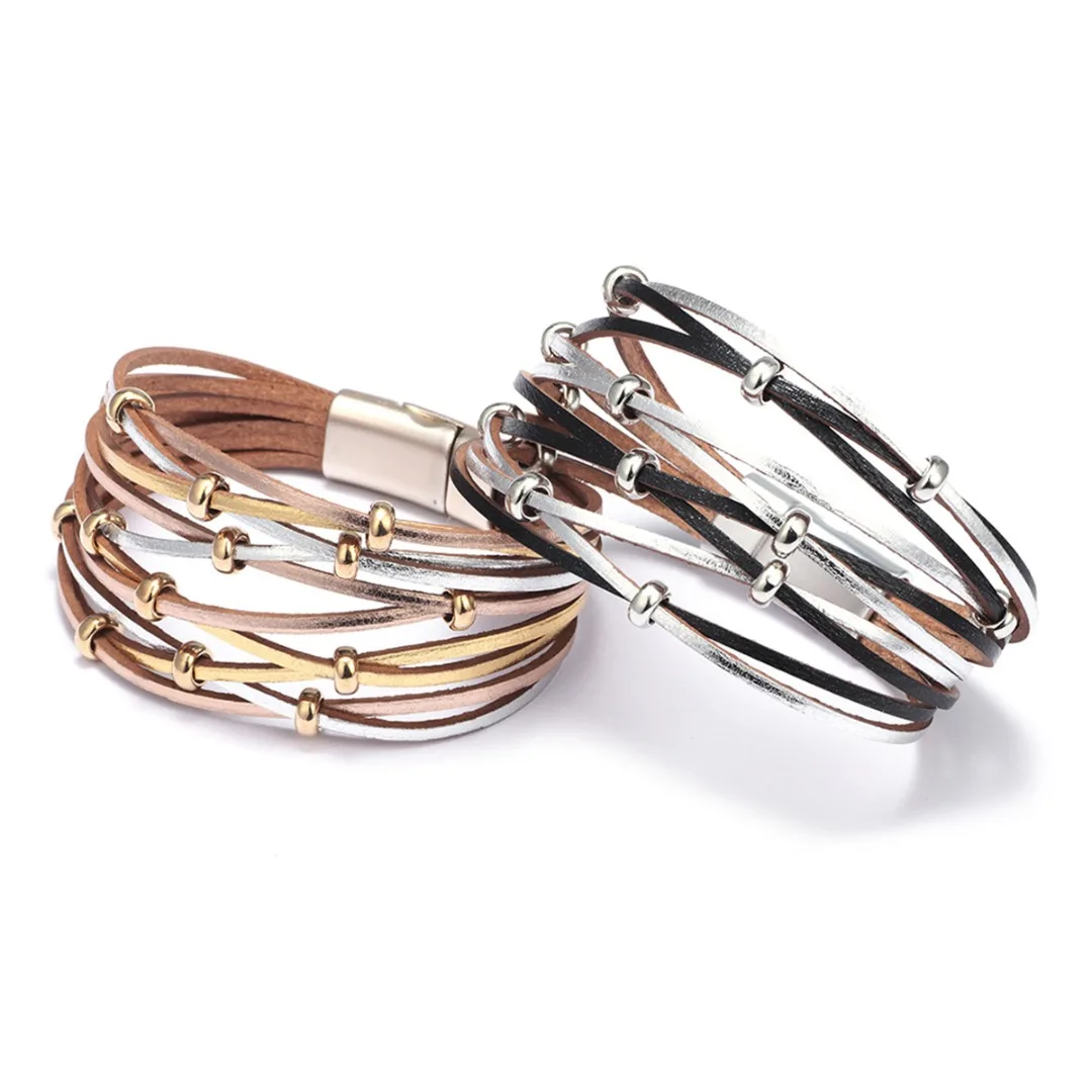 Женский и мужской Многослойный кожаный браслет Boho винтажный этнический на