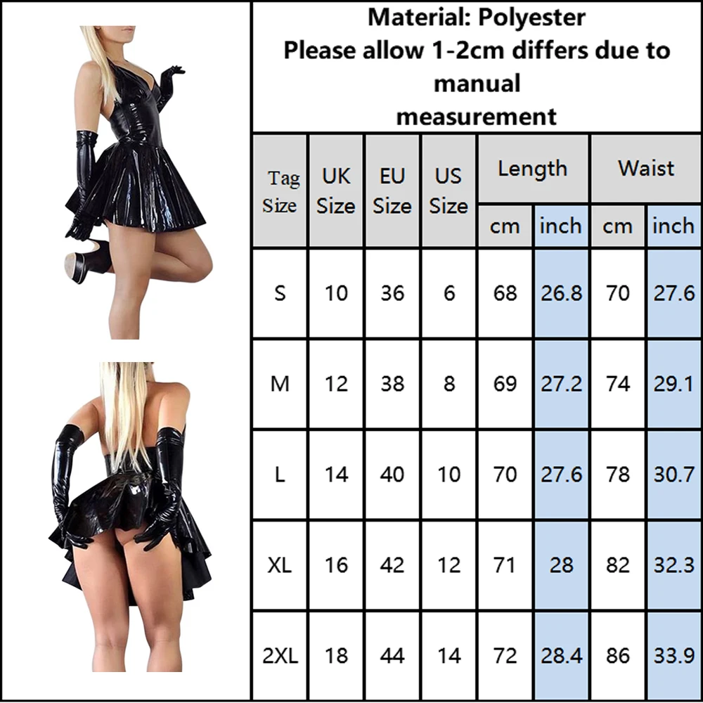 

Women Leather PU Mini Dress Lingerie Sleeveless Sexy Exotic Lingerie Black Halloween Cosplay Leather Dress For Ladies D30