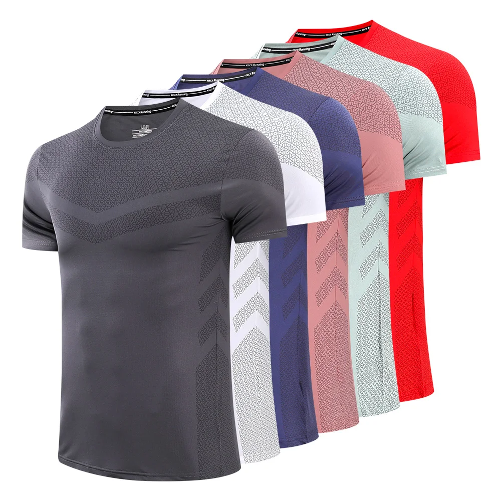 

2021 Polyester Sport T Shirt Men's Running Training Shirt Short Sleeve Gym T-Shirts Breathable Fitness Workout Top Sports Shirts