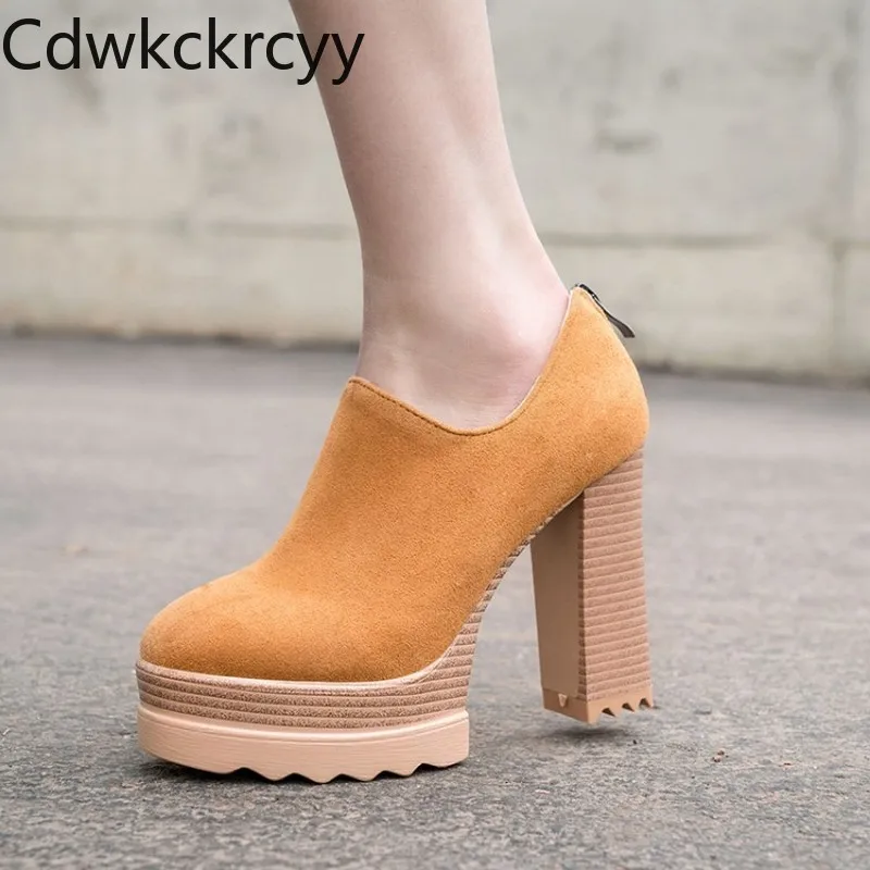 

Asakuchi/Новые модные замшевые женские туфли на высоком каблуке 11 см с круглым носком; сезон весна-осень пикантные туфли на высоком каблуке для ...