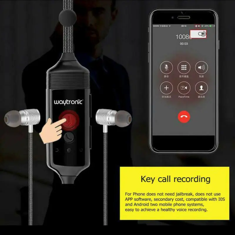 Беспроводной Bluetooth Вызов рекордер Наушники запись разговора наушники для iPhone