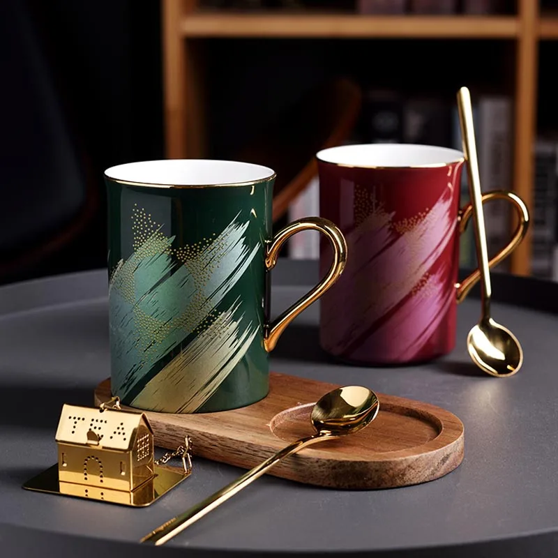 300ml Creative Coffee Cup with Wood Saucer Kit Breakfast Milk Cups Fruit Bread Plate Holder Handle Mug High Grade Mugs Drinkware | Дом и сад