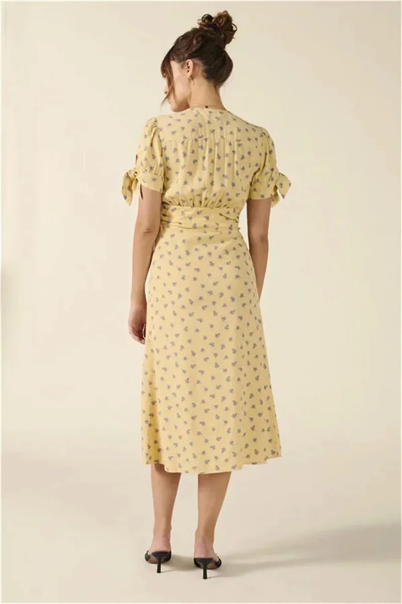 Платье женское длинное с V-образным вырезом цветочным принтом | Женская одежда