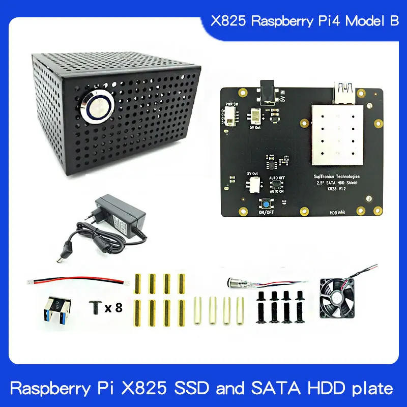 Raspberry Pi X825 SSD y placa SATA HDD caja Metallica a juego + interruptor ventilador fresco chasis de panal para X825|Аксессуары для