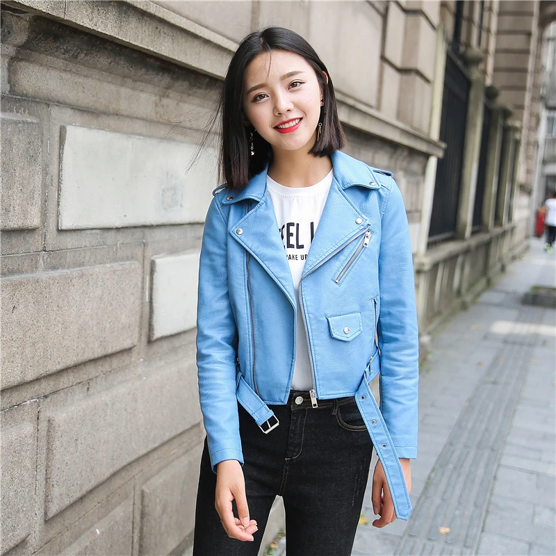Женская кожаная куртка Leiouna короткая байкерская из мягкой искусственной кожи для