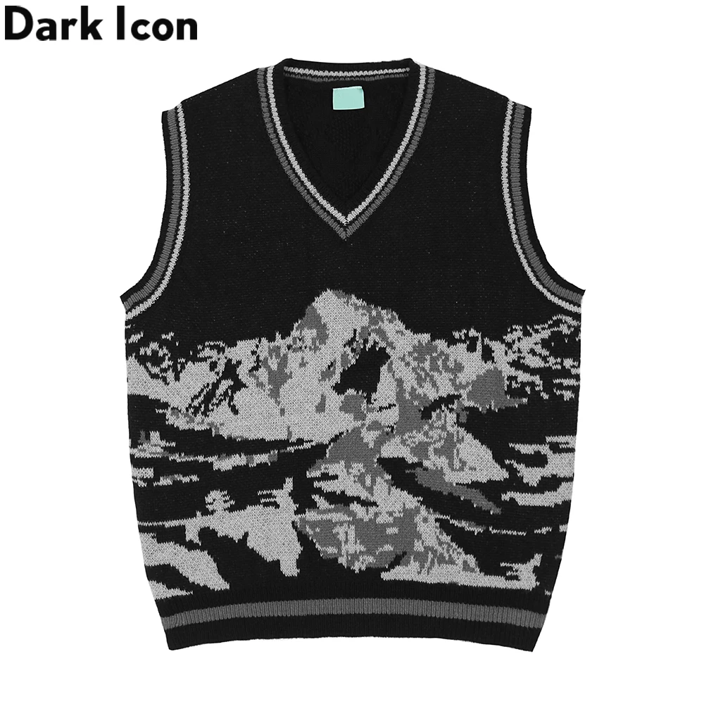 

Dark Icon Mountain Pullover Vest Men Autumn V-neck Men's Sweaters