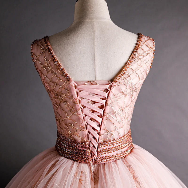 JaneVini блестящие длинные платья Quinceanera 2020 бальное платье без рукавов с глубоким