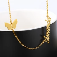 custom butterfly name necklace for women stainless steel personalized gold color chains necklaces custom jewelry collier femme