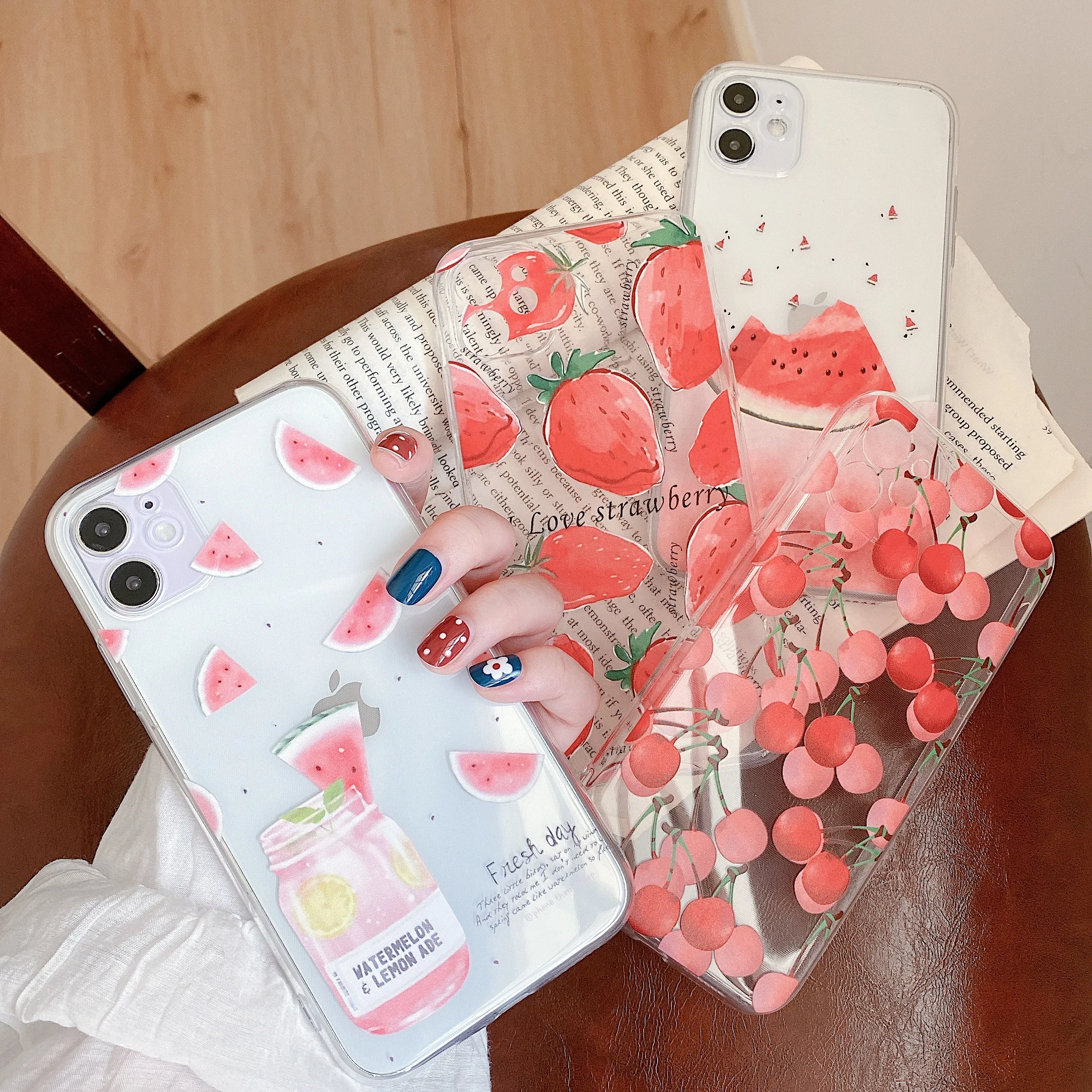 

Fruit Cherry Case for iPhone 12 Pro Max 11pro 11 XR 7 8 Plus X XS XR MAX Clear Laser Clear Lens Protect Cover SE 2020 11 pro